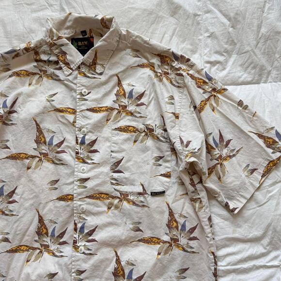 bay creek Vintage ivory hawaiian button up shirt tropical print cotton sz XL - Picture 3 of 8